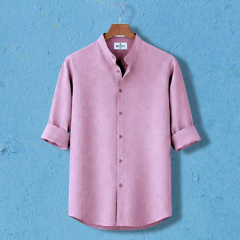 Zafran Band Collar Shirt - Mens Pink