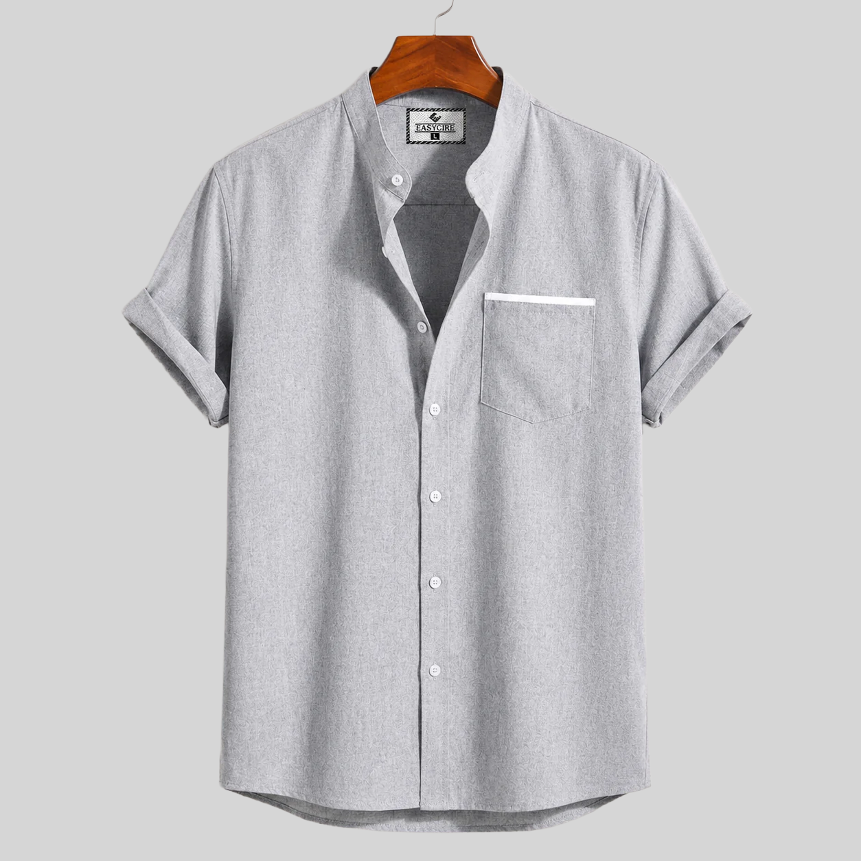 Stripe Pocket Band Collar Shirt - Ash