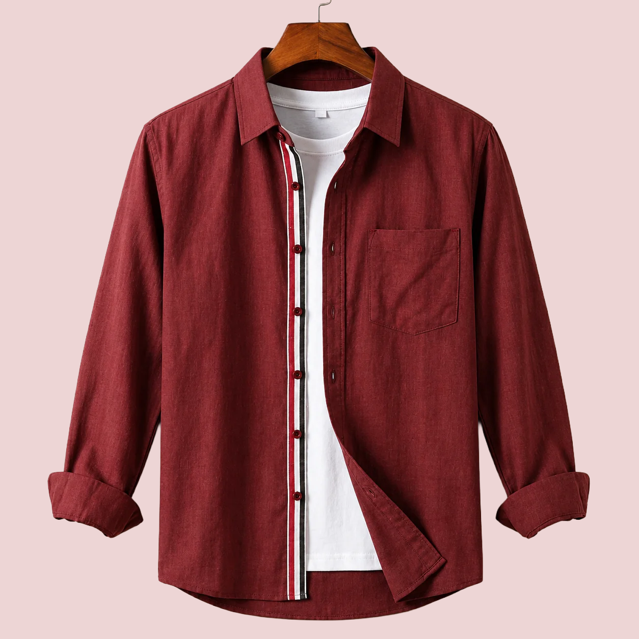 Contrast Placket Full Sleeve Shirt - Marron