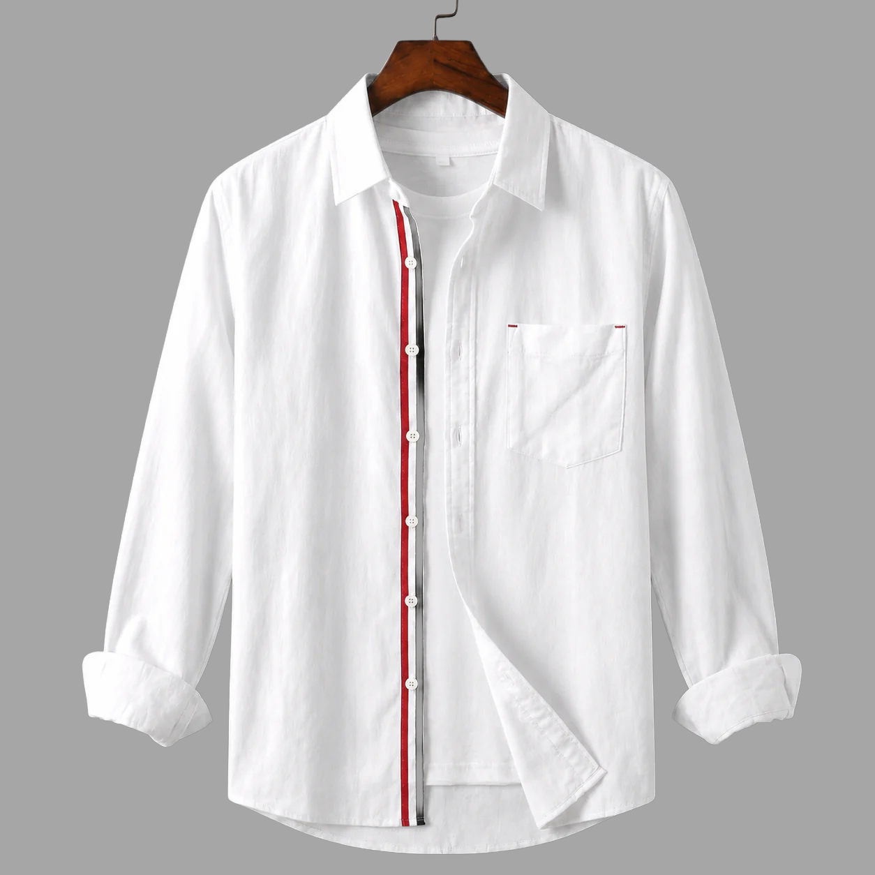 Contrast Placket Full Sleeve Shirt - White
