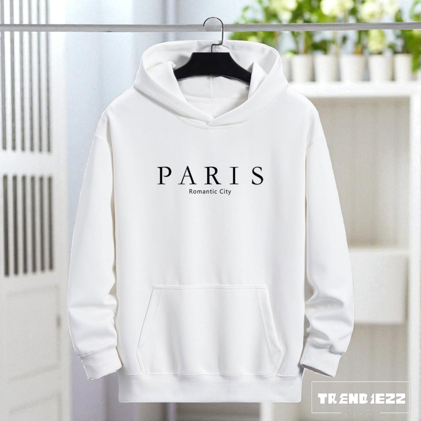 Men's Basic PARIS Pattern Hoodie - White