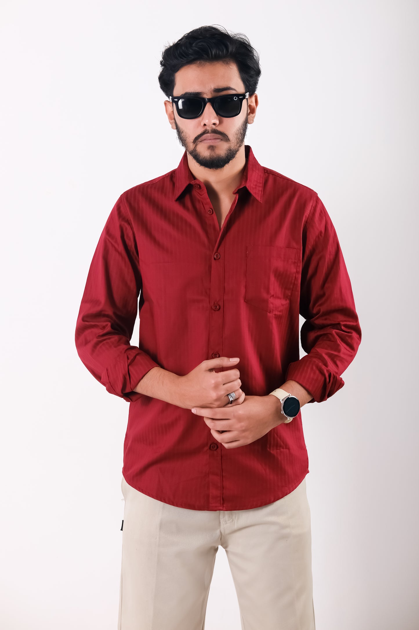Fine Cotton Stripe Shirt – Red Marron