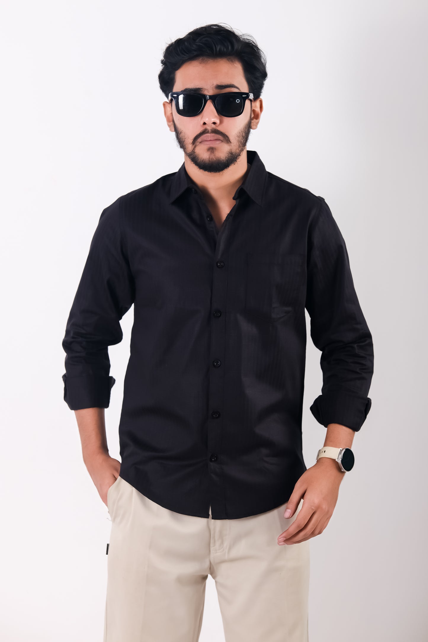 `Fine Cotton Stripe Shirt – Black
