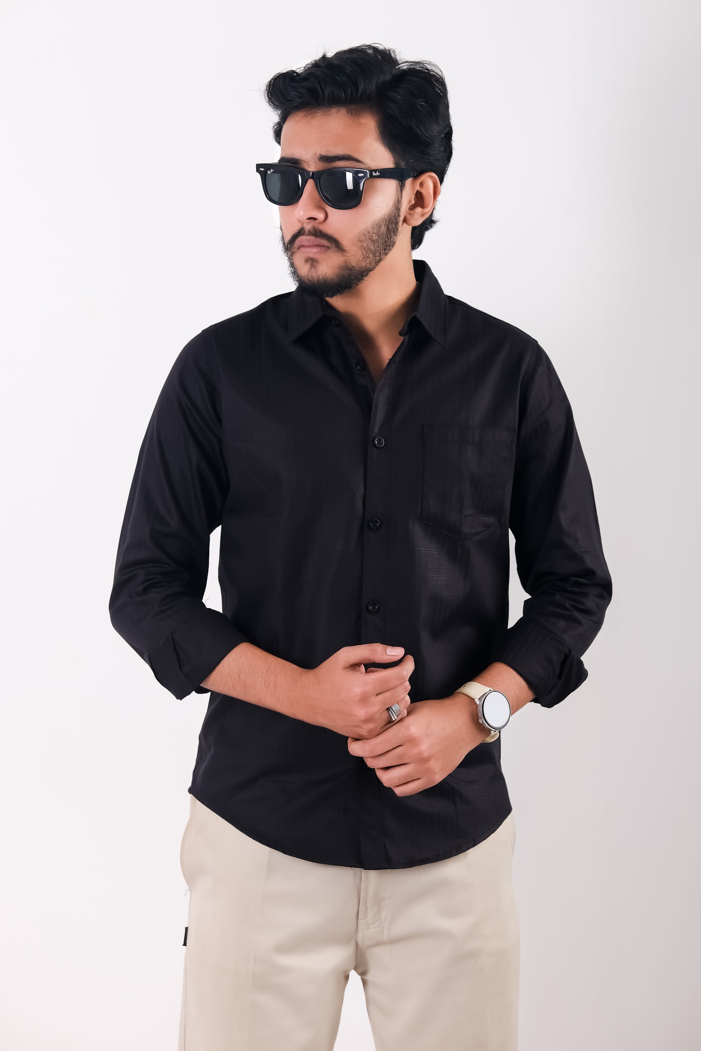 `Fine Cotton Stripe Shirt – Black