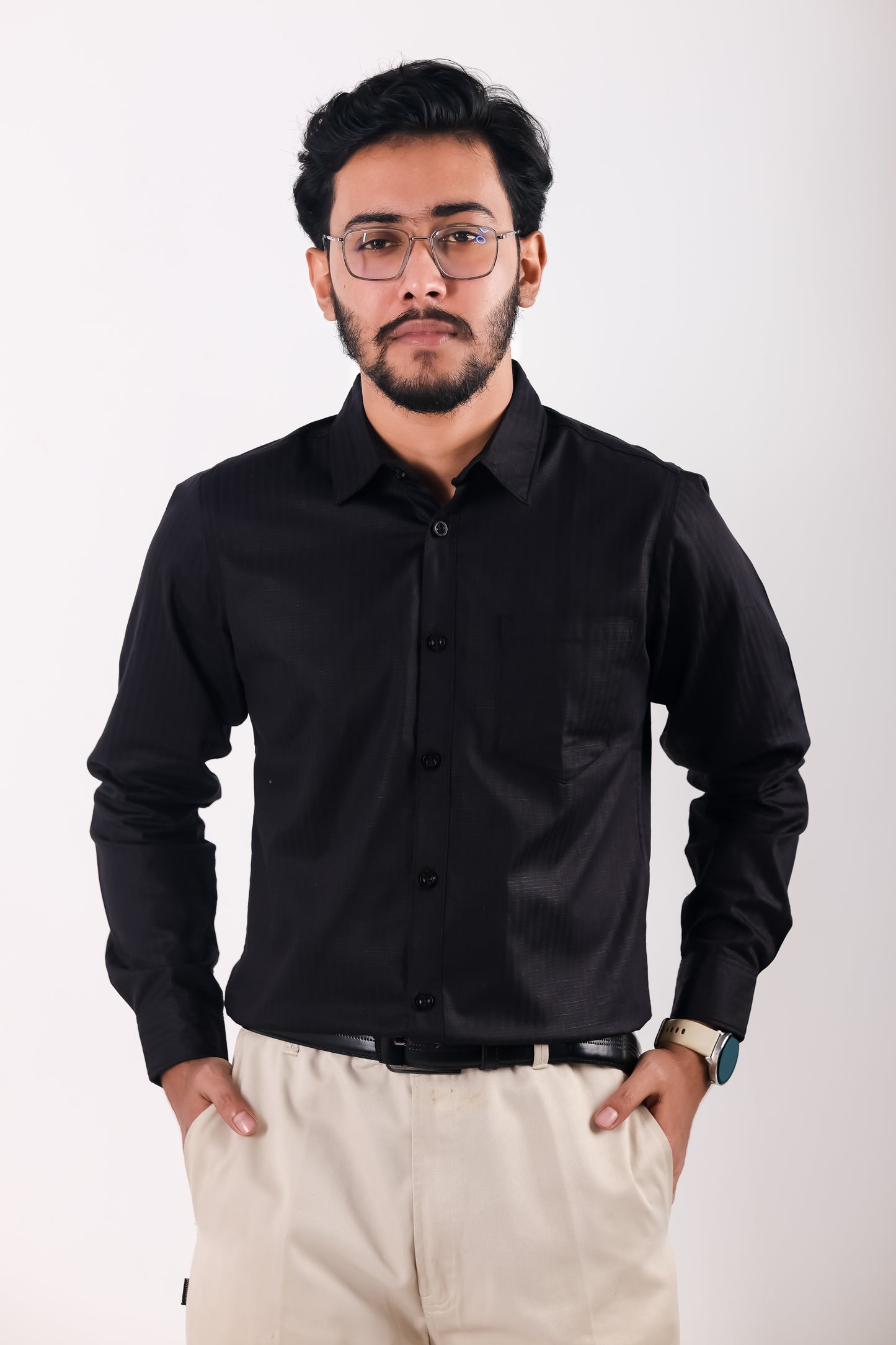 `Fine Cotton Stripe Shirt – Black