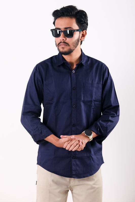 Fine Cotton Stripe Shirt – Navy