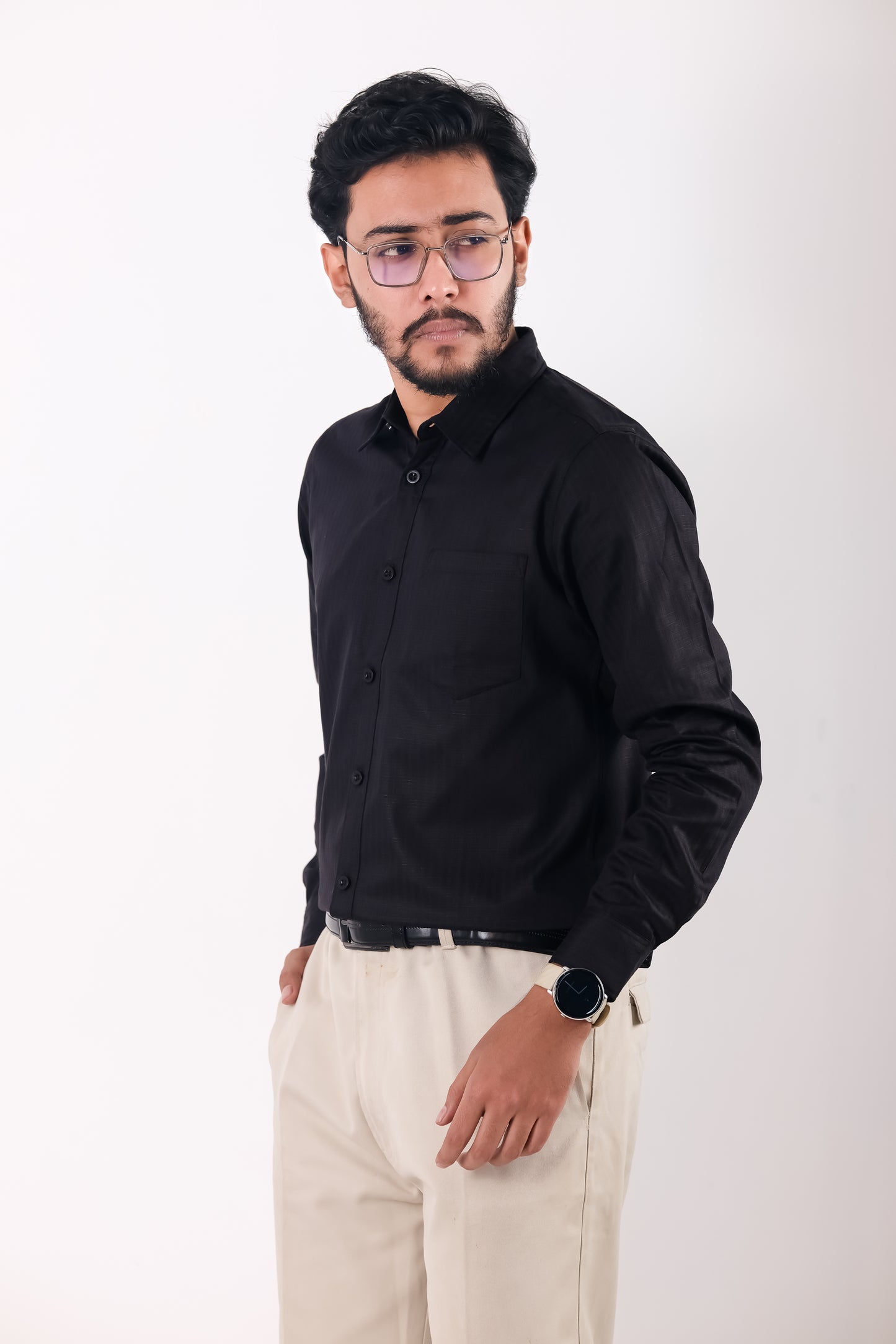 `Fine Cotton Stripe Shirt – Black
