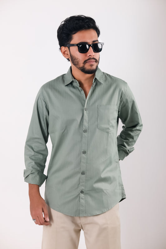 Fine Cotton Stripe Shirt – Sage Green