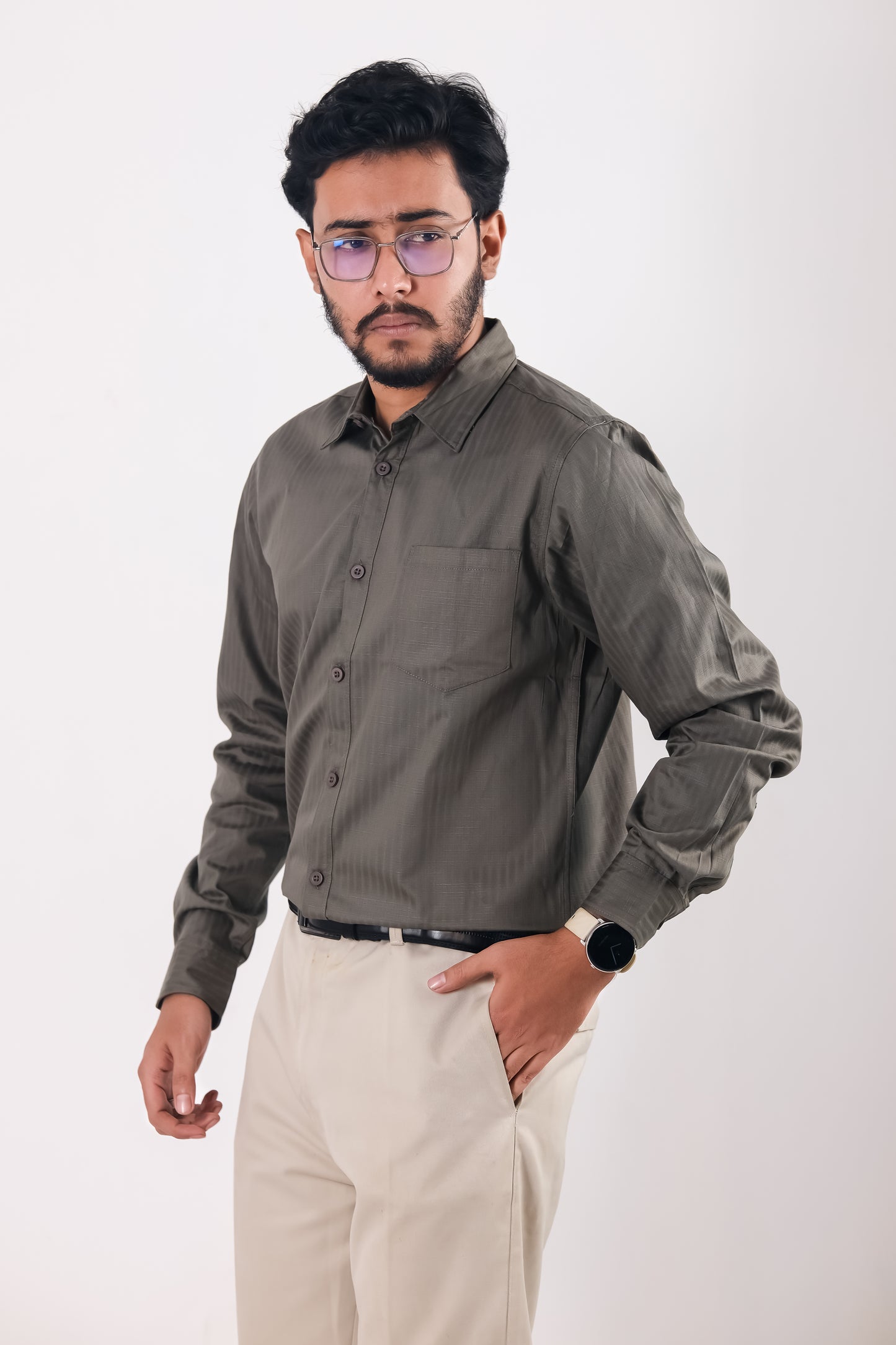 Fine Cotton Stripe Shirt – Charcoal Grey