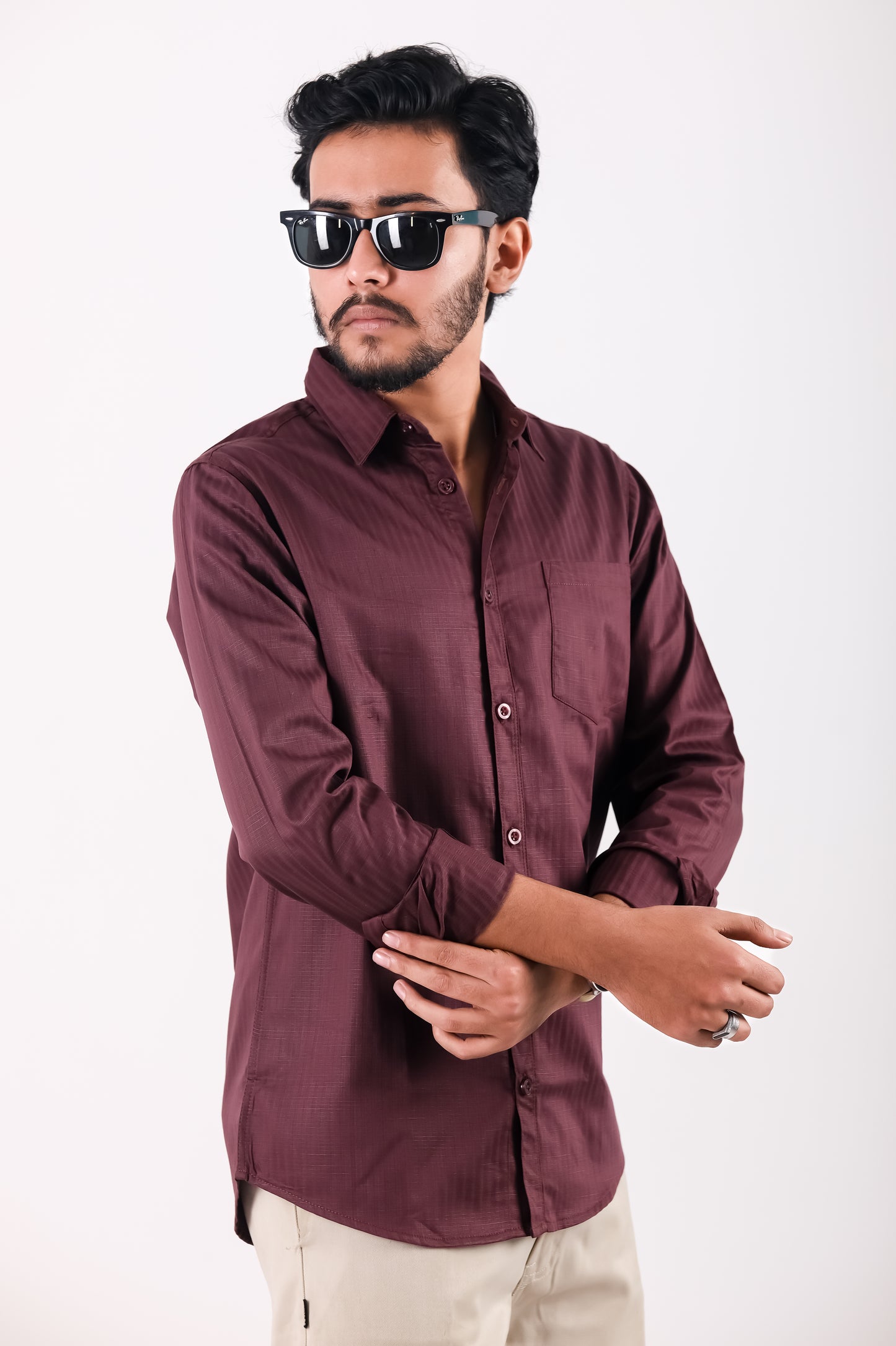 Fine Cotton Stripe Shirt – Deep Marron