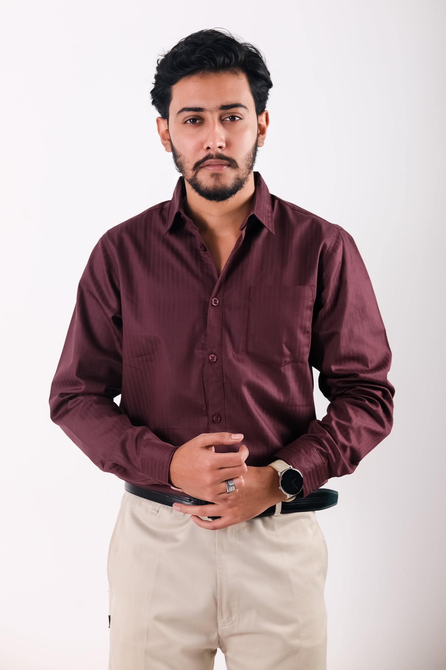 Fine Cotton Stripe Shirt – Deep Marron