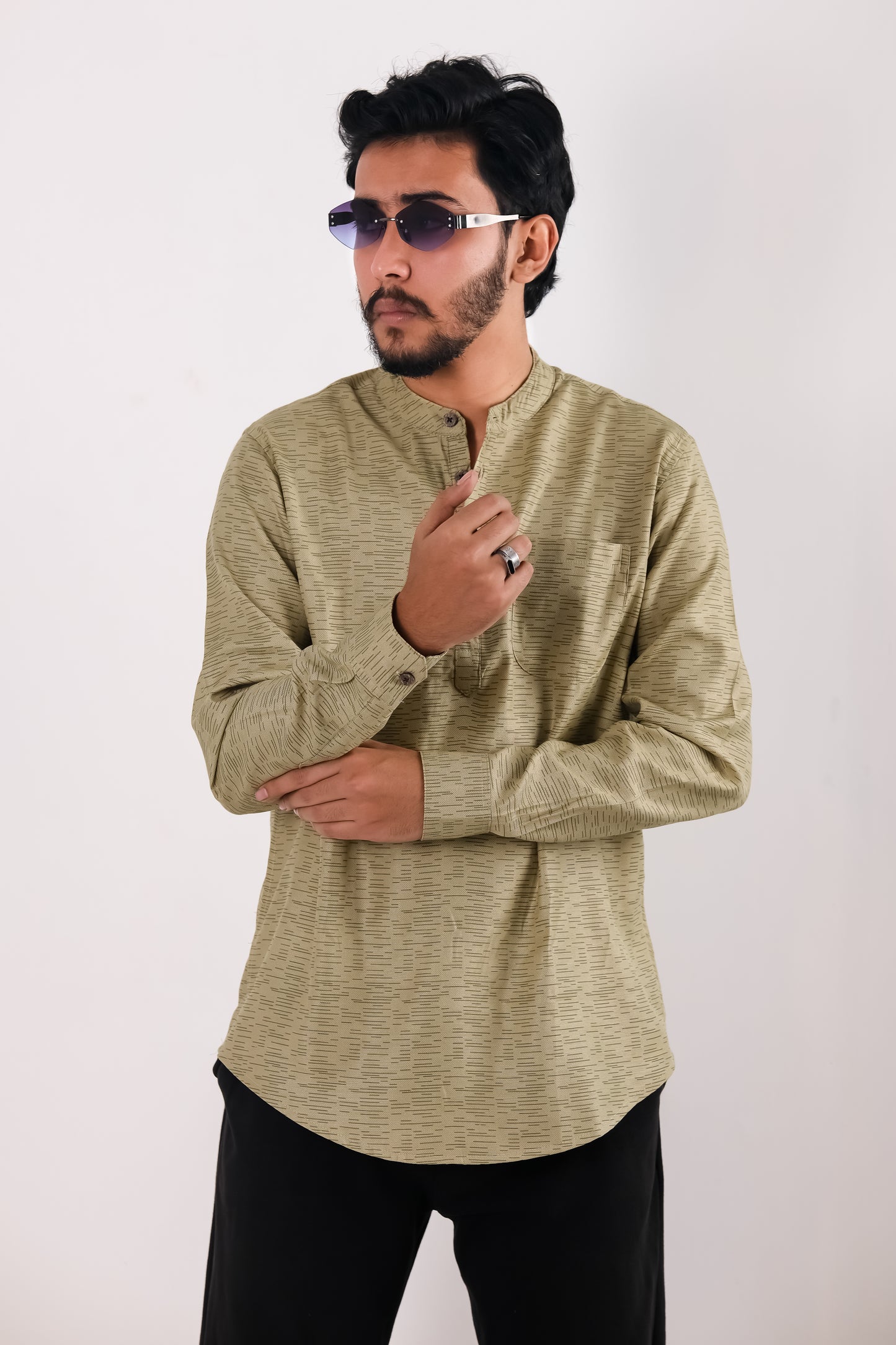Remi Cotton Katua - Olive Green Textured