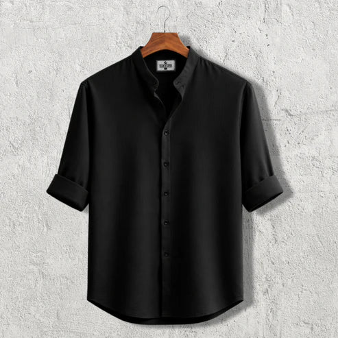 Zafran Band Collar Shirt - Black