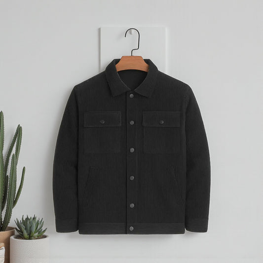 Men's Corduroy Light Weight Jackets - Pure Black