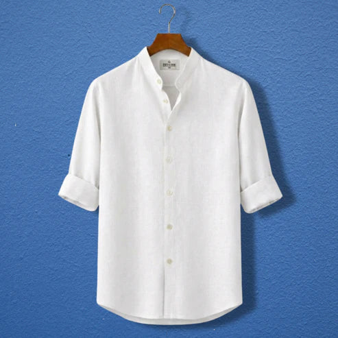 Zafran Band Collar Shirt - White