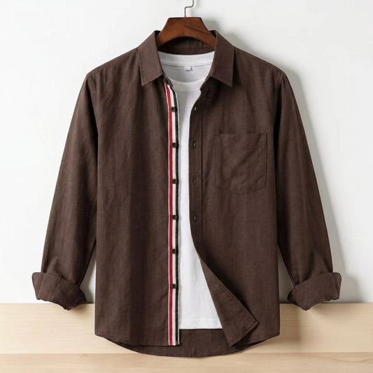Contrast Placket Full Sleeve Shirt - Chocolate