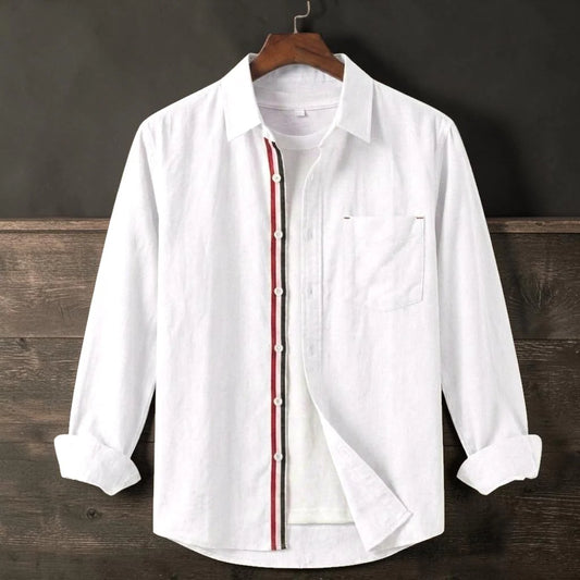 Contrast Placket Full Sleeve Shirt - White