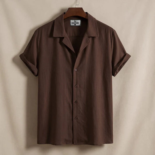 Cuban Half Sleeve Shirt -Chocolate