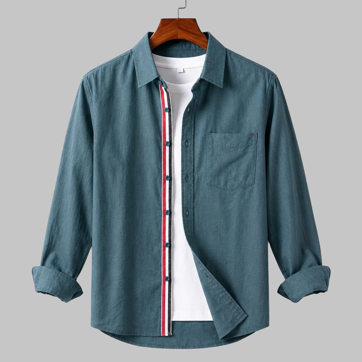 Contrast Placket Full Sleeve Shirt - Steel Blue