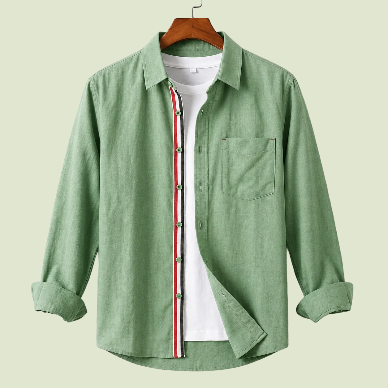 Contrast Placket Full Sleeve Shirt - Sage Green