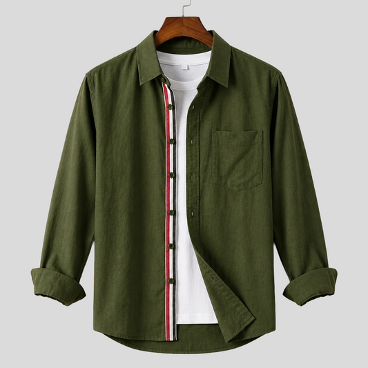 Contrast Placket Full Sleeve Shirt - Olive
