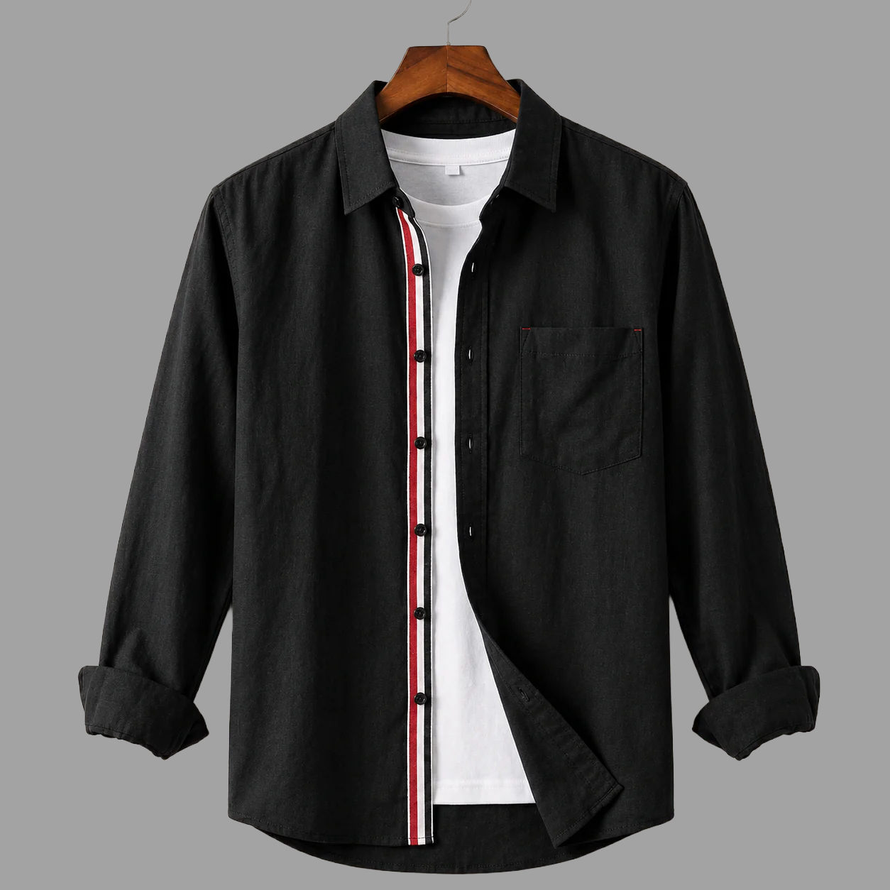 Contrast Placket Full Sleeve Shirt - Black