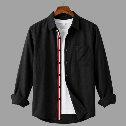 Contrast Placket Full Sleeve Shirt - Black