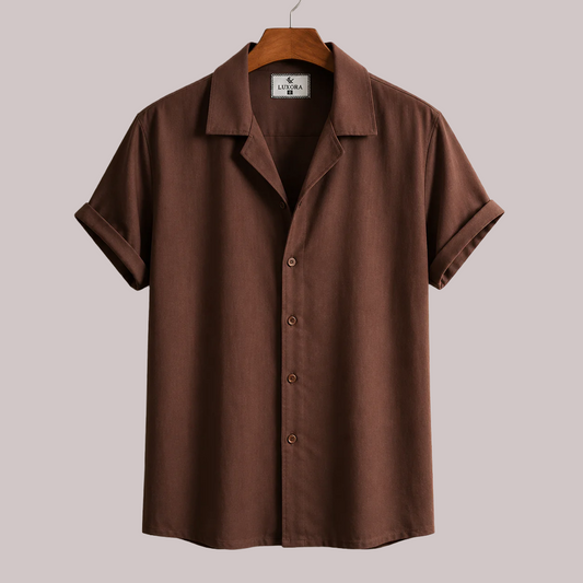 Cuban Half Sleeve Shirt -Chocolate