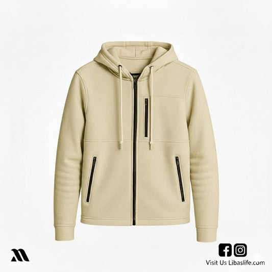 Men's Arms Full Zip Hooded Jacket-Cream