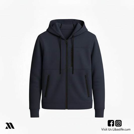 Men's Arms Full Zip Hooded Jacket-Navy Blue