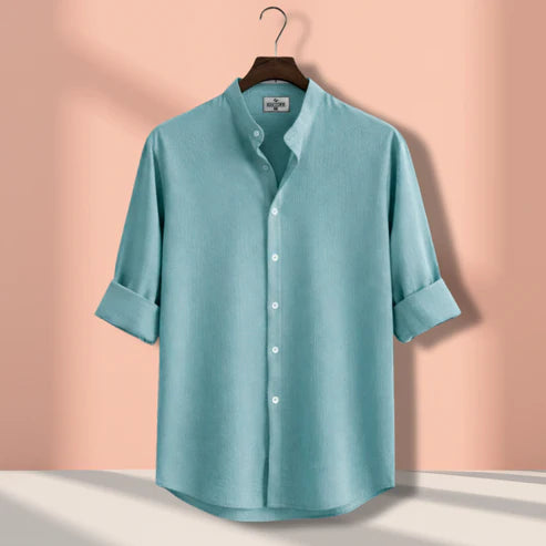 Zafran Band Collar Shirt - Sea Green