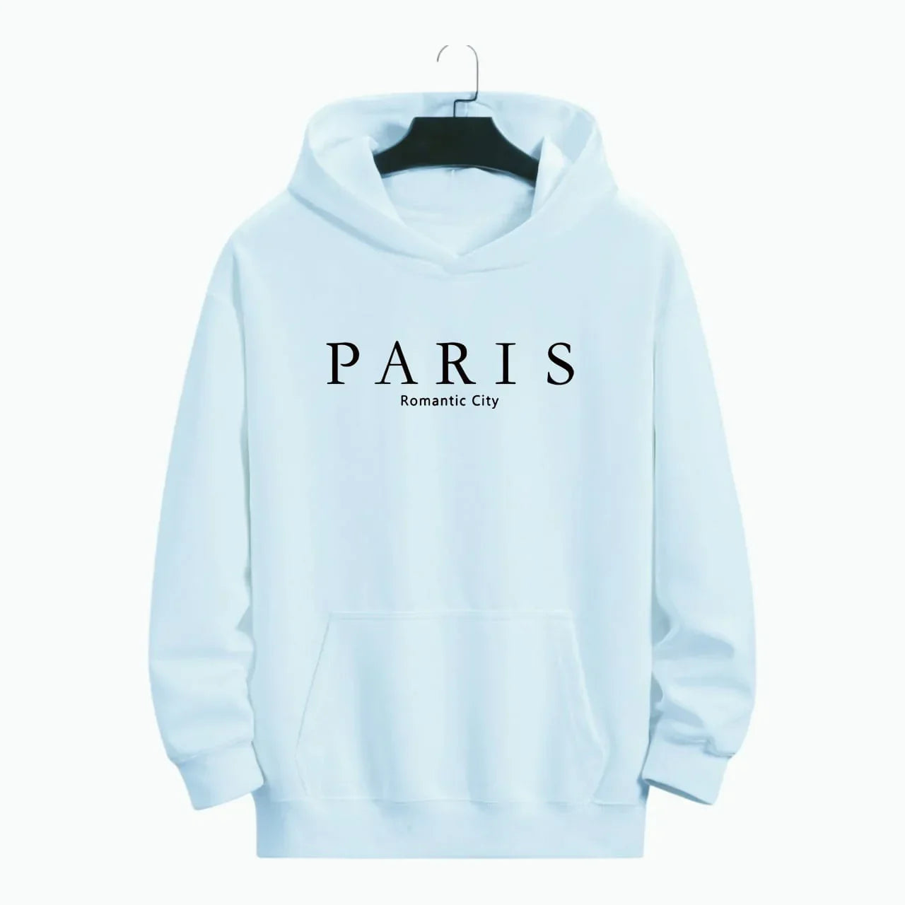 Men's Basic PARIS Pattern Hoodie - Light Sky blue