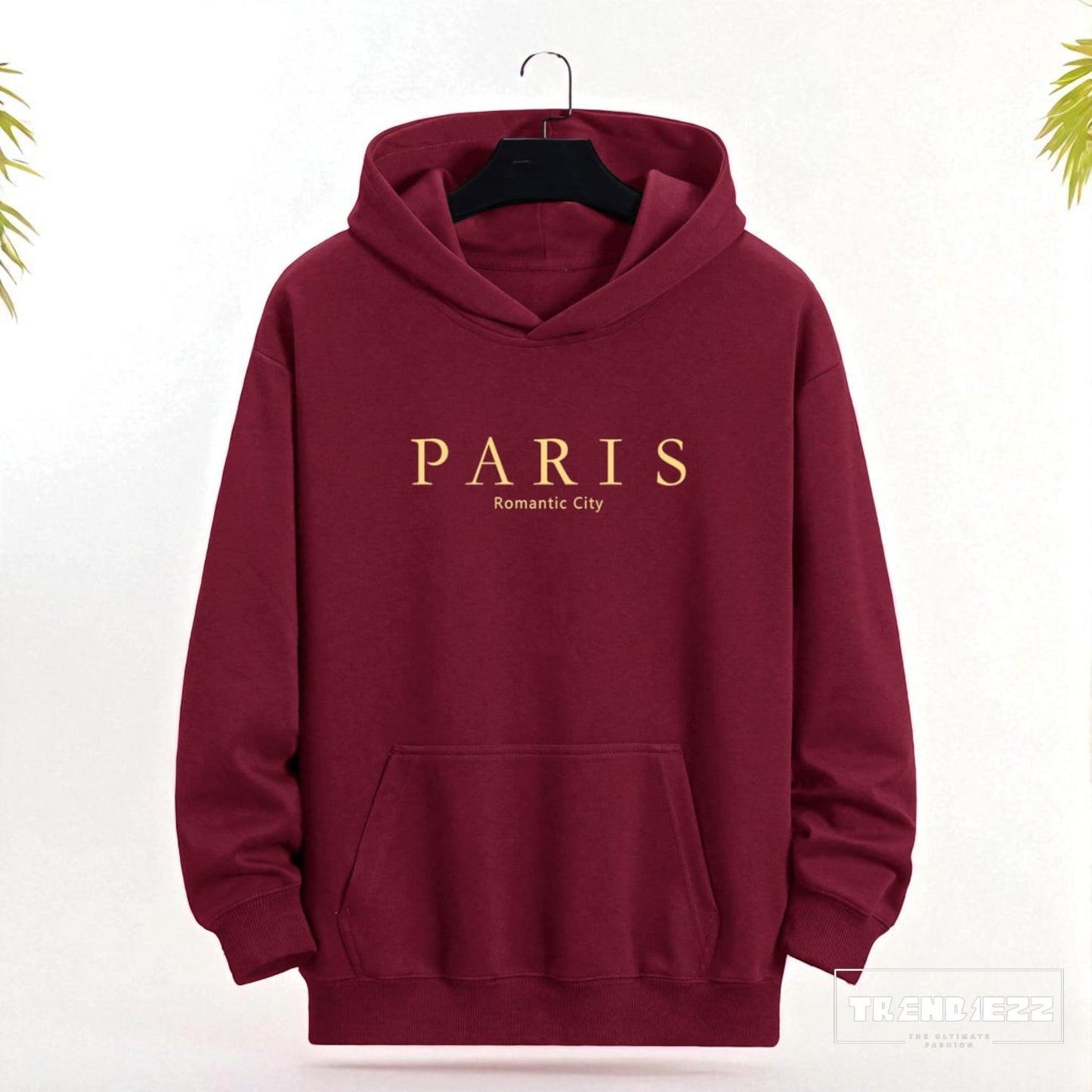 Men's Basic PARIS Pattern Hoodie - Marron
