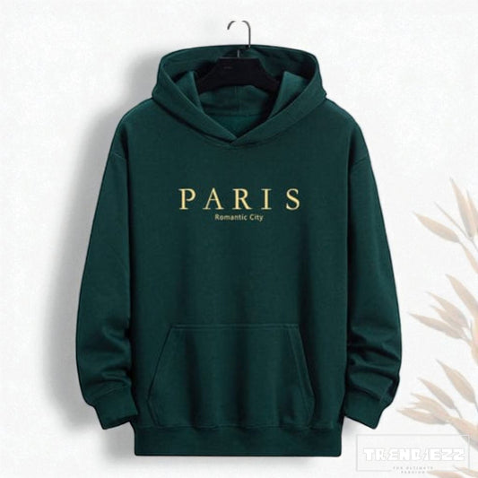 Men's Basic PARIS Pattern Hoodie - Bottel Green