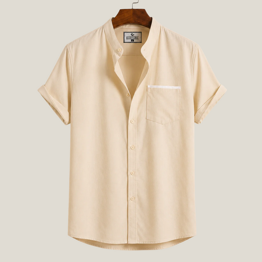 Stripe Pocket Band Collar Shirt - Cream